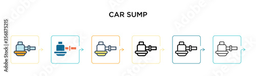 Car sump vector icon in 6 different modern styles. Black, two colored car sump icons designed in filled, outline, line and stroke style. Vector illustration can be used for web, mobile, ui