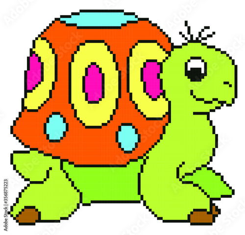 turtle pixel art on white background.