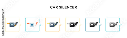 Car silencer vector icon in 6 different modern styles. Black, two colored car silencer icons designed in filled, outline, line and stroke style. Vector illustration can be used for web, mobile, ui