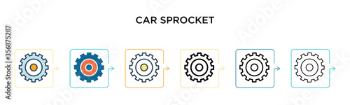 Car sprocket vector icon in 6 different modern styles. Black, two colored car sprocket icons designed in filled, outline, line and stroke style. Vector illustration can be used for web, mobile, ui