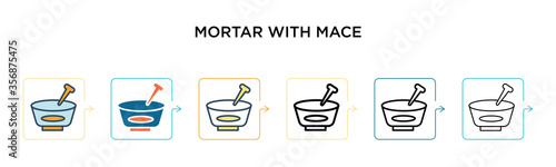 Mortar with mace vector icon in 6 different modern styles. Black, two colored mortar with mace icons designed in filled, outline, line and stroke style. Vector illustration can be used for web,