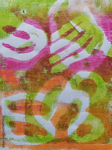 Fotografie monotype pink green white orange