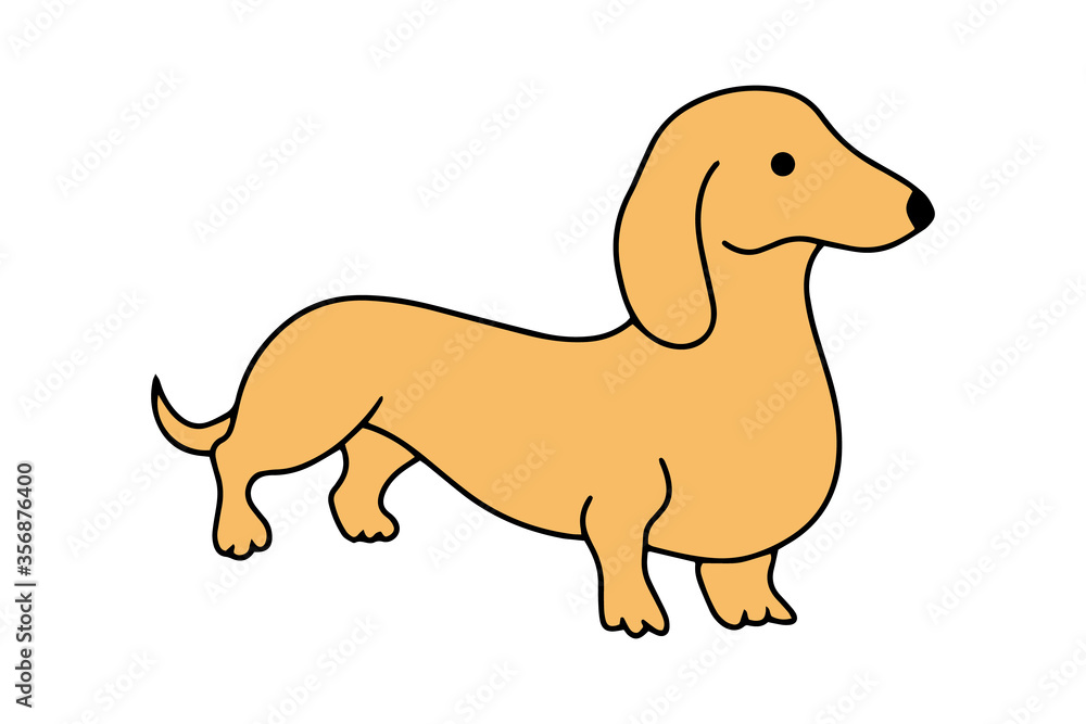 Doodle dachshund icon isolated on white. Hand drawing line art. Sketch dog. Outline vector stock illustration. EPS 10