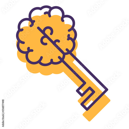 Key Brain Sign Isolated, Creative Thinking Icon