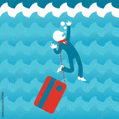 man drowning in debt