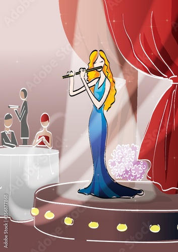 woman playing flute on stage