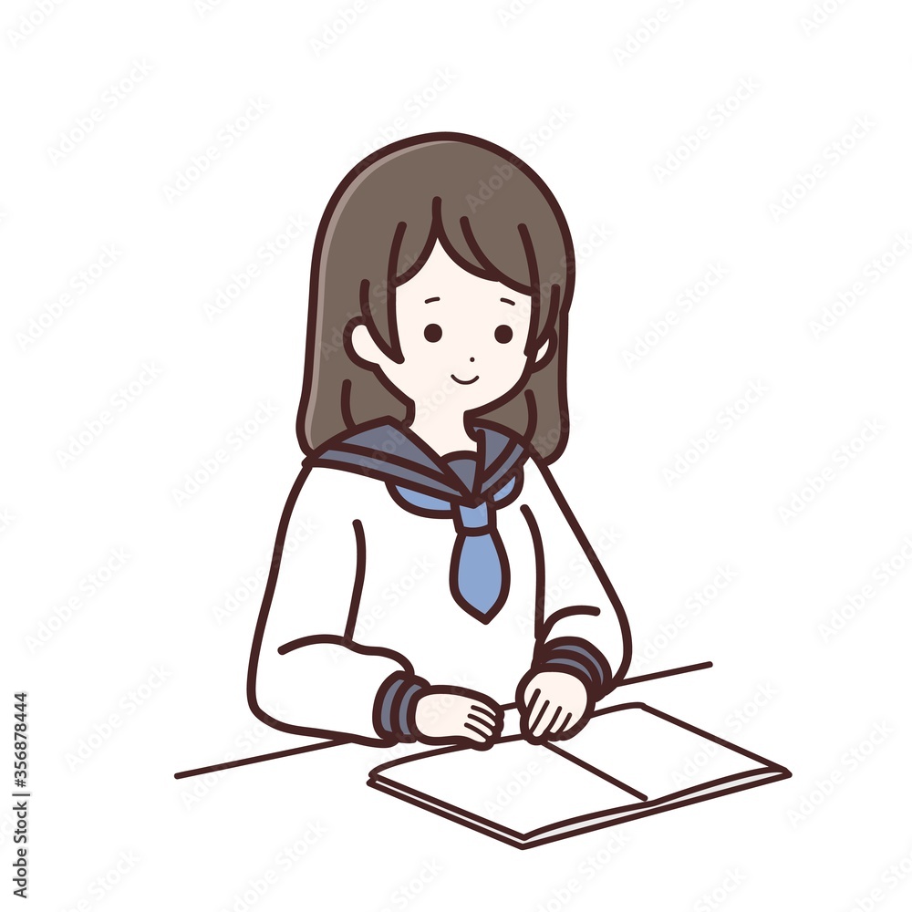 ノートをみている長袖制服の女子生徒 ノートをみている長袖制服の女子生徒