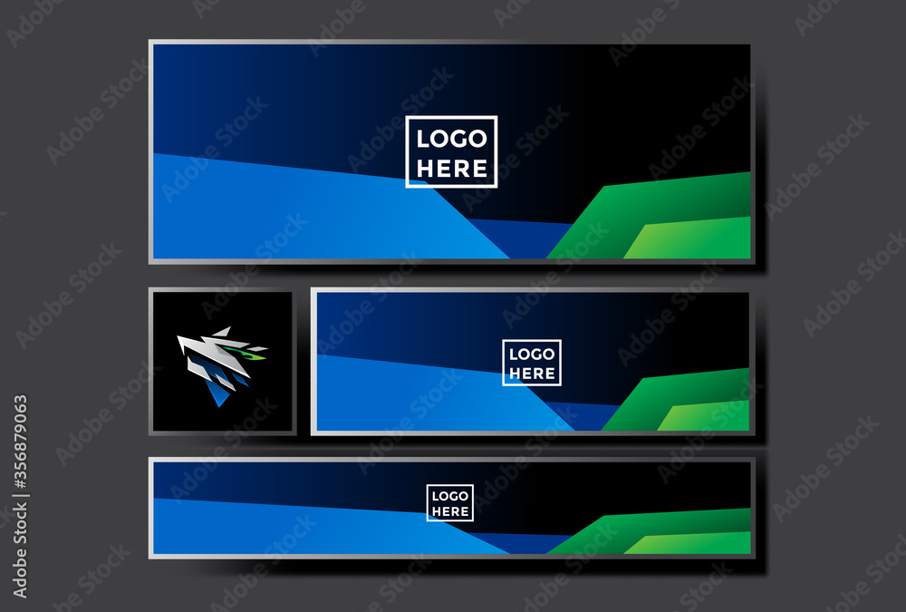 pack of gradient green blue social media banner background design ...