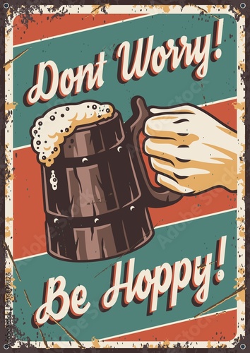 Retro poster with beer mug with foam