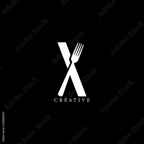 Fork concept X letter logo design