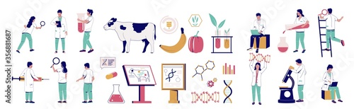 Genetic engineering character set, vector flat isolated illustration