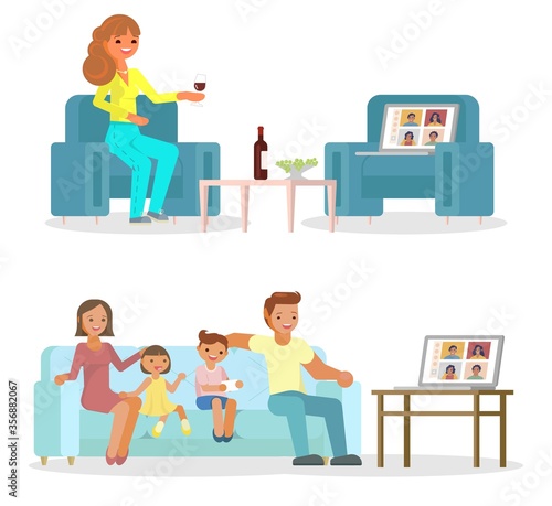 Online friends meeting, vector flat style design illustration