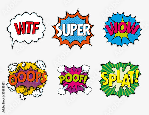 Canvas Print Expression text WTF, Super, WOW, oops, poof, splat
