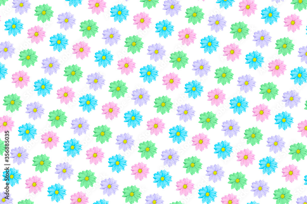 Pink, blue and violet Chamomile or gerbera floral pattern.