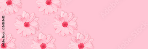 Monochrome pink flower floral long banner or poster.