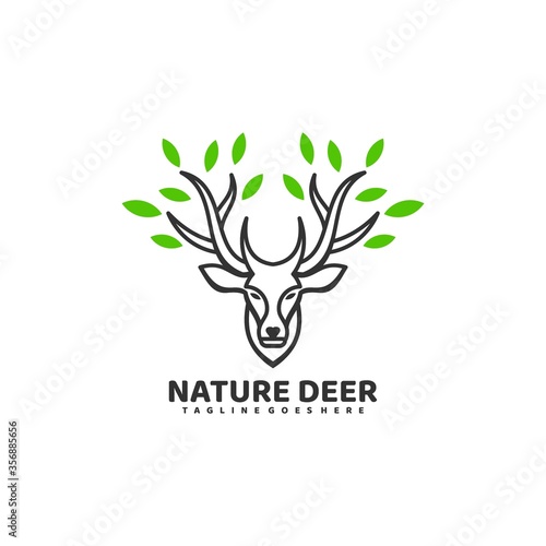 Vector Logo Illustration Nature Deer Line Art Style.