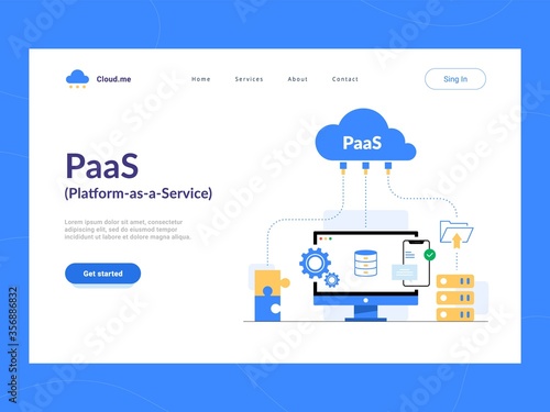 PaaS: Platform as a Service first screen. Cloud components for software, a framework to build customized applications.