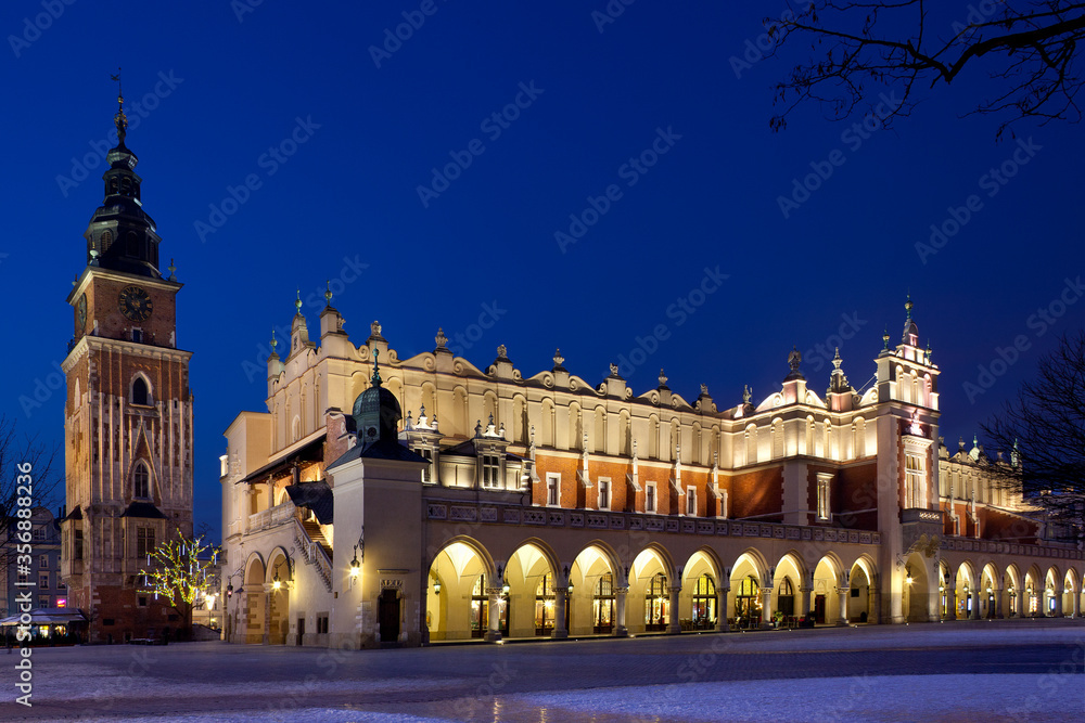 The Cloth Hall and Town Hall Tower in Krakow in Poland