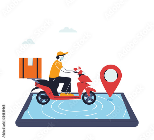 man with mask on delivery with location and application