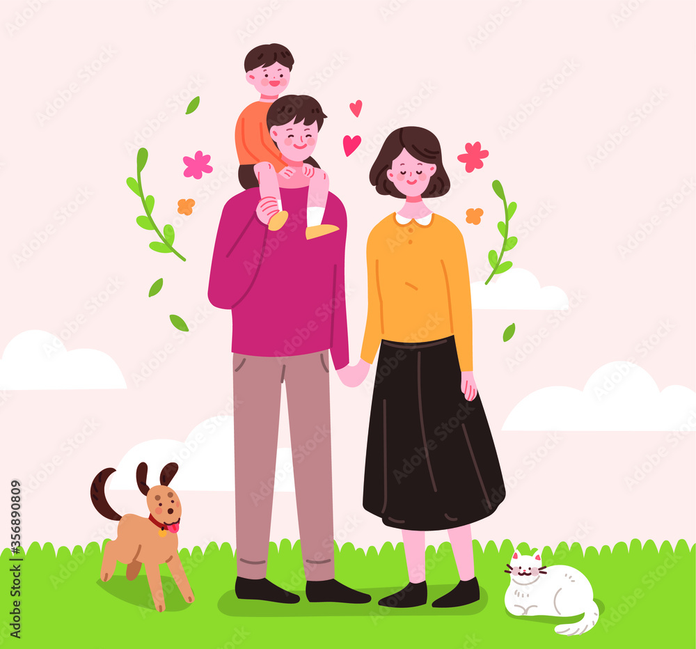 산책을 하는 화목한 가족 산책을 하는 화목한 가족