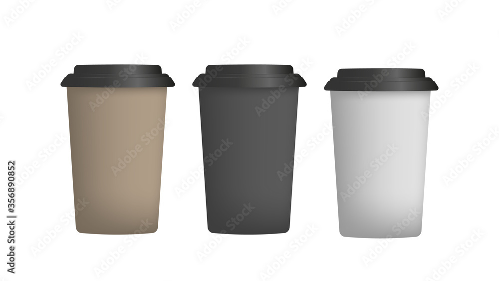 A set of plastic cups for coffee in 3d. Paper coffee cup vector. Isolated. A set of plastic cups for coffee in 3d. Paper coffee cup vector. Isolated.