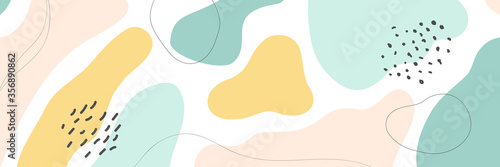 Beautiful pastel social media banner template with minimal abstract organic shapes composition in trendy contemporary collage style