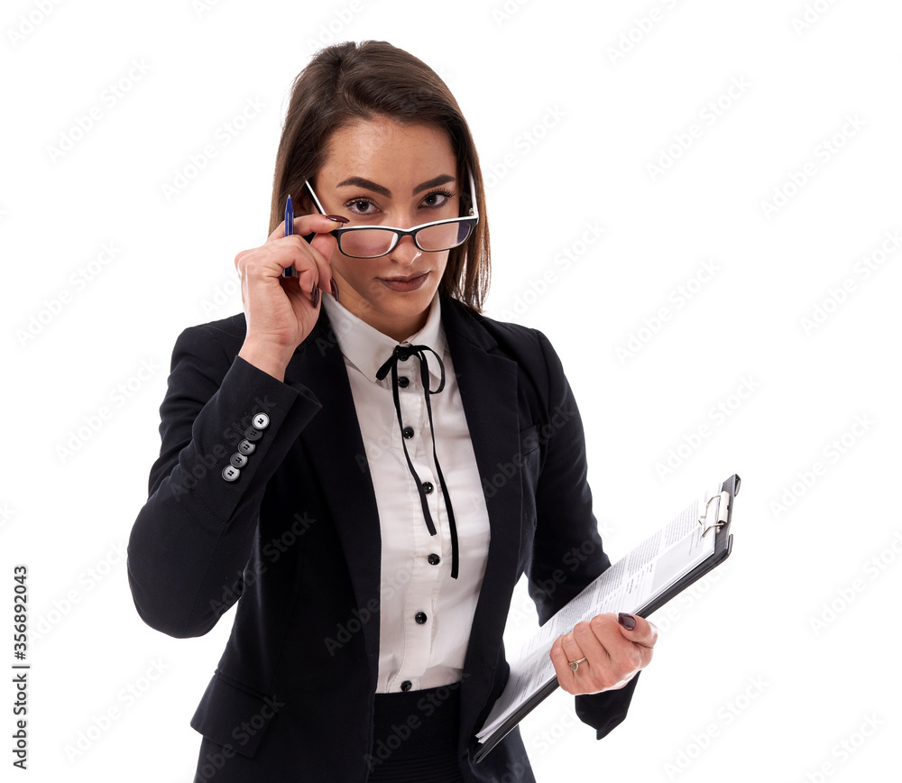 Young businesswoman with clipboard