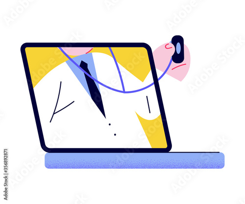 Man doctor testing patient online on laptop vector illustration