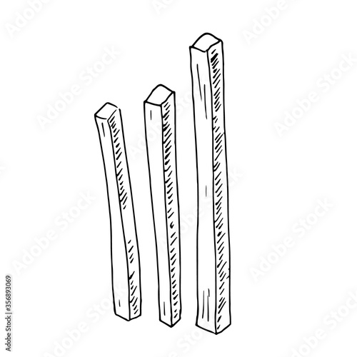 Separate french fries sticks isolated on white background. Vector hand drawn sketch illustration in realistic doodle outline style. Concept of fast food, stick, unheathy nutrition excess weight carrot