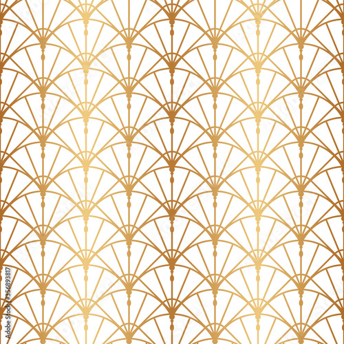 Fan seamless pattern. Chinese, Japanese style. Traditional golden texture. Japan gold oriental. Ornate background. Asian motif. China theme. Geometric ethnic design for prints, wallpapers. Vector 
