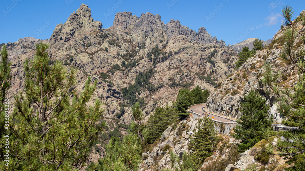 The road along the mountains in Corsica 