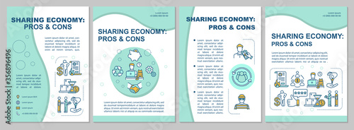 Sharing economy pros and cons brochure template. P2P model advantages flyer, booklet, leaflet print, cover design with linear icons. Vector layouts for magazines, annual reports, advertising posters