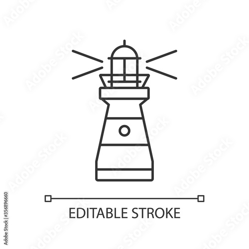 Lighthouse pixel perfect linear icon. Maritime navigational landmark thin line customizable illustration. Contour symbol. Building with searchlight vector isolated outline drawing. Editable stroke