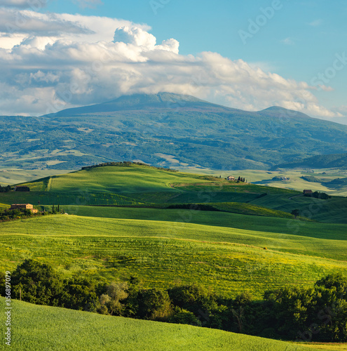 Beautiful and miraculous colors of green spring panorama landscape of Tuscany  Italy.