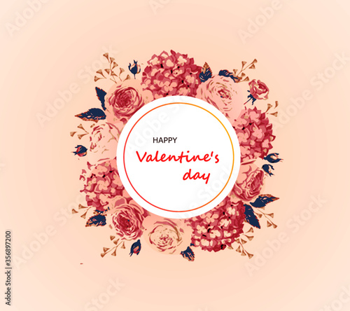 Happy Valentine's Day floral postcard love letter vintage style/Flowers in bloom on vintage color background. For Valentine's day, Mother's and birthday greeting card design.