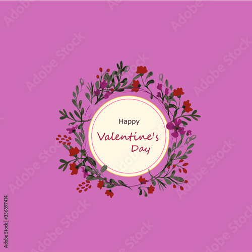 Happy Valentine's Day greeting card love letter vintage style/Floral blossom round text on purple color background. For Valentine's day and Love is not limited to sex but sex love souls that limit.
