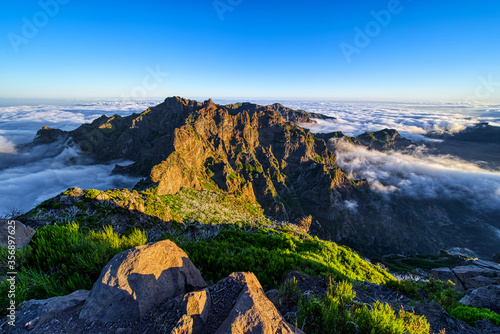 The highest peak of Madeira Pico Ruivo at sunset.