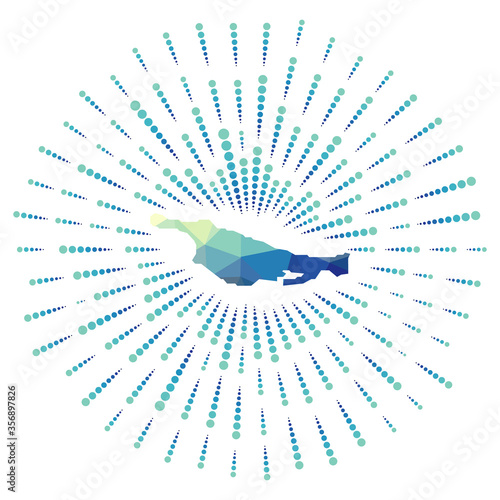 Shape of Little San Salvador Island, polygonal sunburst. Map of the island with colorful star rays. Little San Salvador Island illustration in digital, technology, internet, network style.