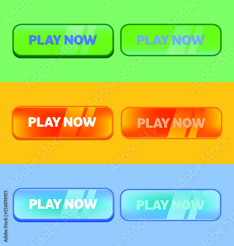 Three colors, cta play now button set