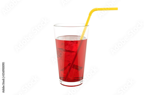 Wallpaper Mural Glass of red drink with yellow straw on white background. Red water in a glass. Torontodigital.ca