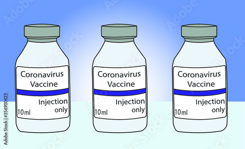 Coronavirus Covid 19 vaccine vectorial  small glass bottle with silver cap