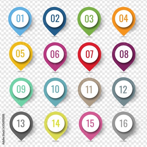 Colorful Location Pin Set Isolated Transparent Background With Gradient Mesh, Vector Illustration
