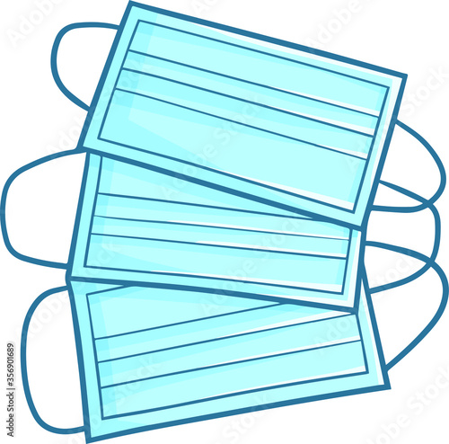 Funny and cute simple pile of three light blue face mask for medical team