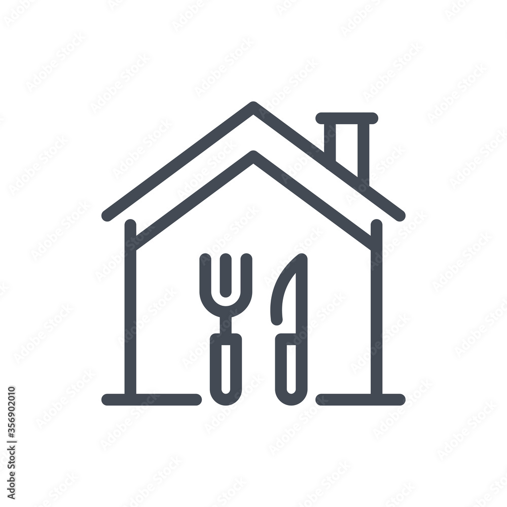 Delivery of food home line icon. Food delivery vector outline sign. Delivery of food home line icon. Food delivery vector outline sign.