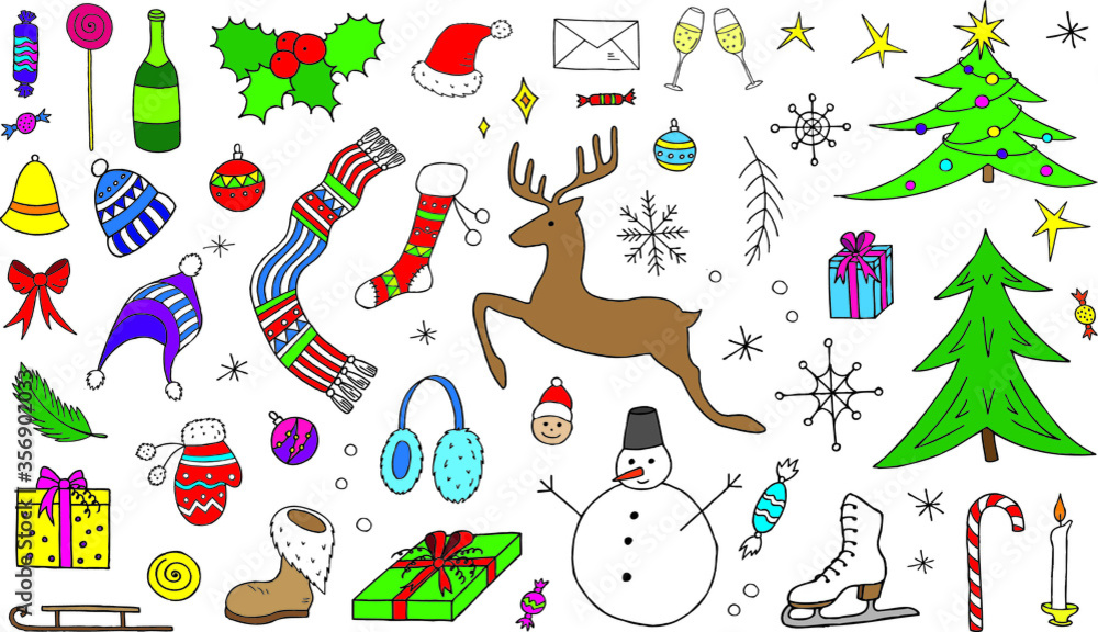 Christmas and New Year collection elements set. Vector illustration.	