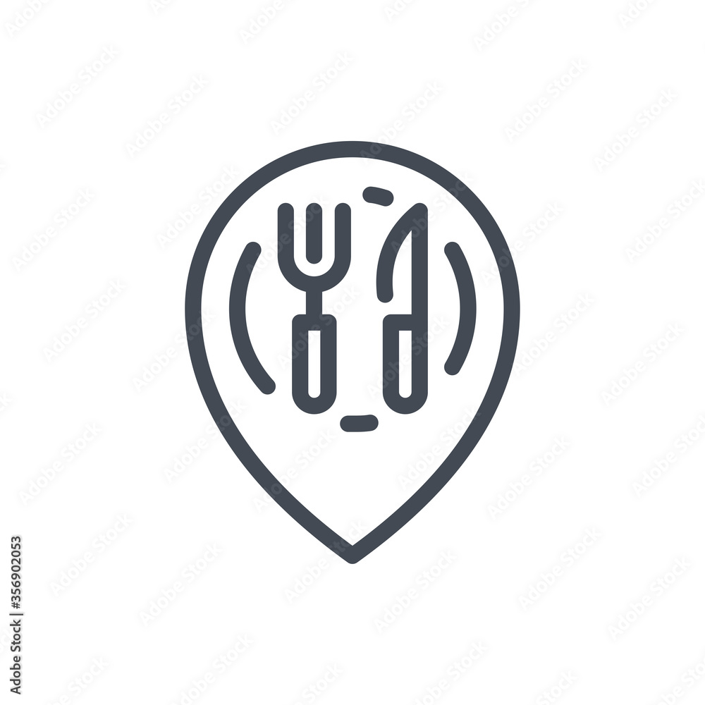 Food location pointer line icon. Cafe and Restaurant Pin vector outline sign. Food location pointer line icon. Cafe and Restaurant Pin vector outline sign.
