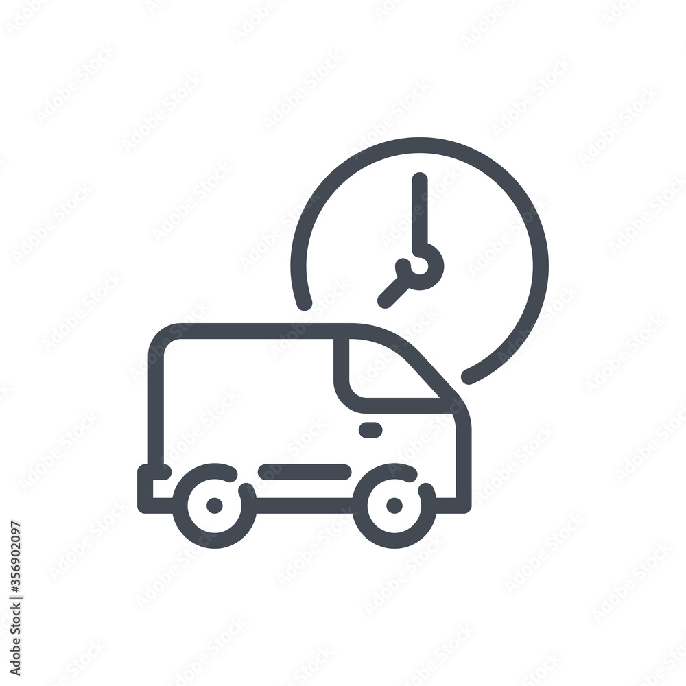 Fast Delivery line icon. Truck with Time vector outline sign. Fast Delivery line icon. Truck with Time vector outline sign.
