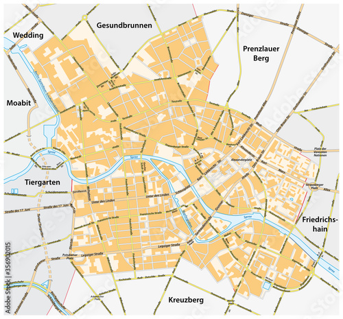 vector road map of Berlin Mitte district, Germany