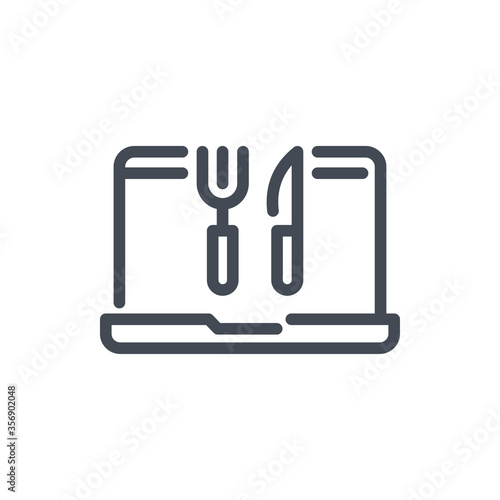 Order Food Online line icon. Laptop with Fork and Knife vector outline sign.
