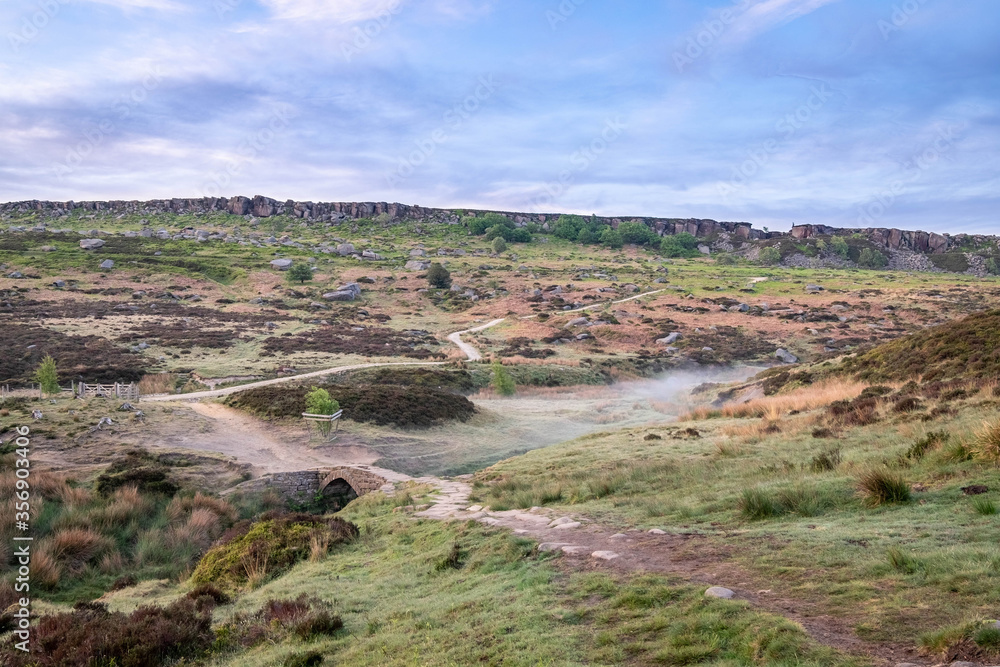Burbage Valley South, in the dramtic Peak Distric, fantastic adventure travel destination or holiday vacation to view picturesque scenery at sunrise or sunset
